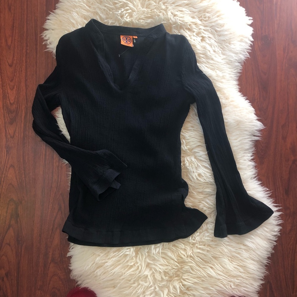 Tory Burch Bell Sleeve Tunic Size 10 Cotton Black